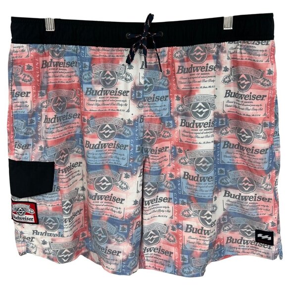 Budweiser Billabong XL Mens Swim Trunks Red/White/Blue with Pocket - Picture 4 of 9